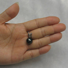 Load image into Gallery viewer, Round Black Tahitian Pearl &amp; Diamond Angel-Wing Pendant