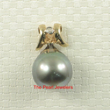Load image into Gallery viewer, Tear-Shape Black Tahitian Pearl &amp; Diamond Angel-Wing Pendant