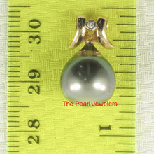 Load image into Gallery viewer, Tear-Shape Black Tahitian Pearl &amp; Diamond Angel-Wing Pendant