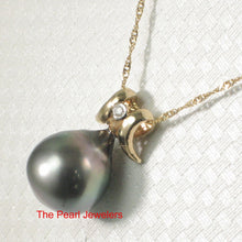 Load image into Gallery viewer, Tear-Shape Black Tahitian Pearl &amp; Diamond Angel-Wing Pendant