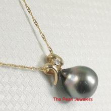 Load image into Gallery viewer, Tear-Shape Black Tahitian Pearl &amp; Diamond Angel-Wing Pendant