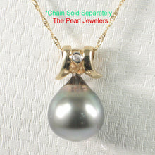 Load image into Gallery viewer, Tear-Shape Black Tahitian Pearl &amp; Diamond Angel-Wing Pendant