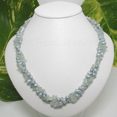 Aquamarine & Baroque Pearl Twist Necklace – .925 Silver Clasp
