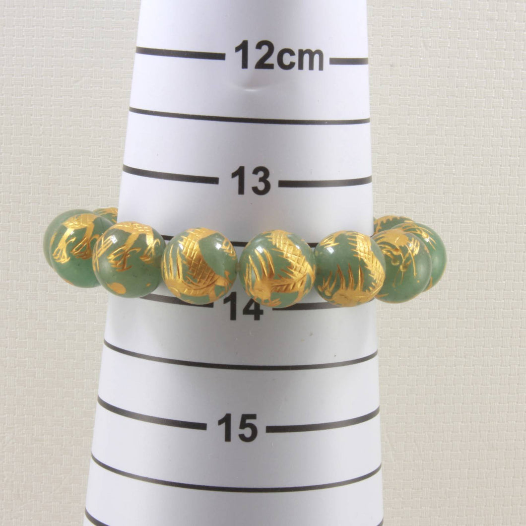 12mm Aventurine Engraving Golden Dragon Beads Bracelet