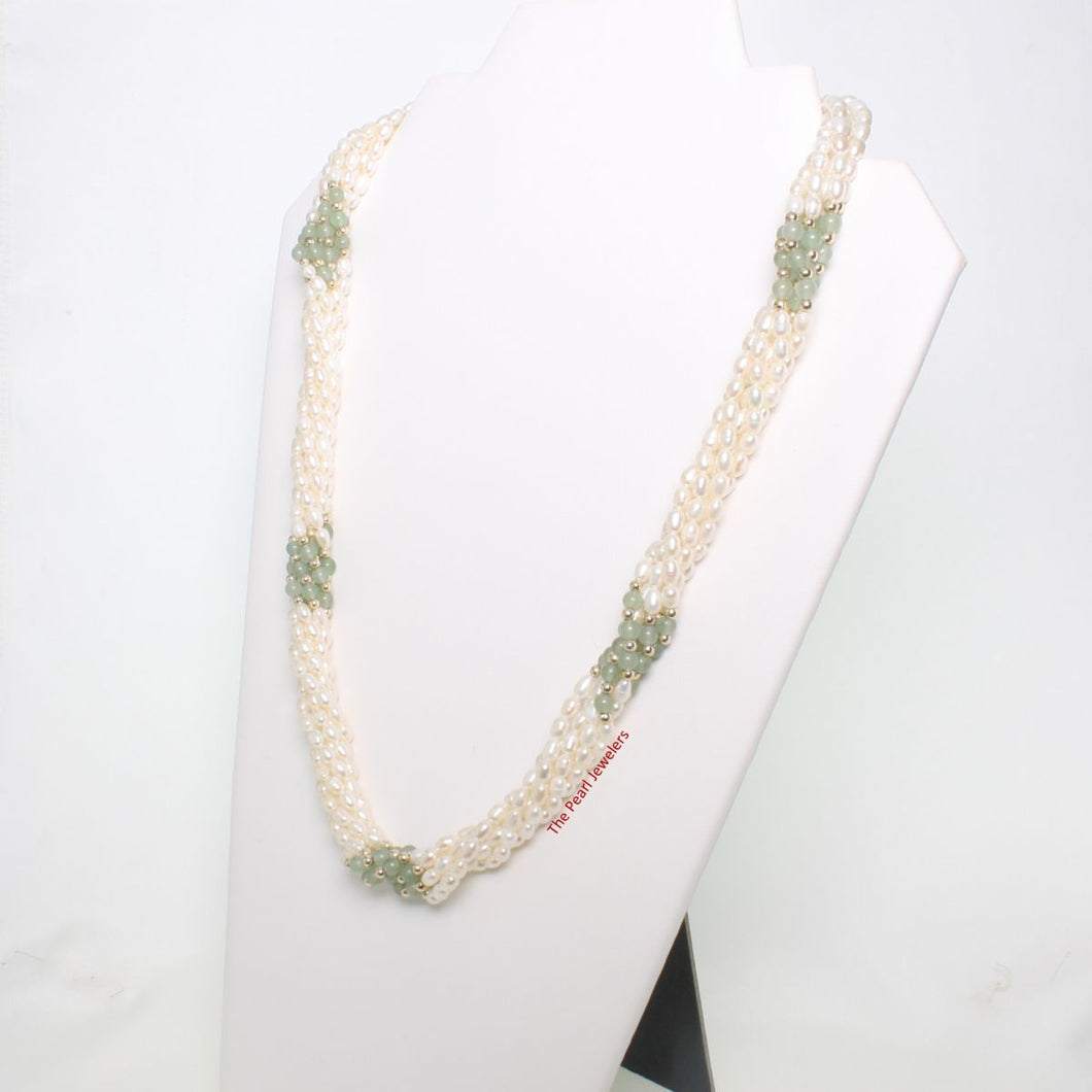 White Rice Pearl & Aventurine Twist Necklace – 6-in-1 Style