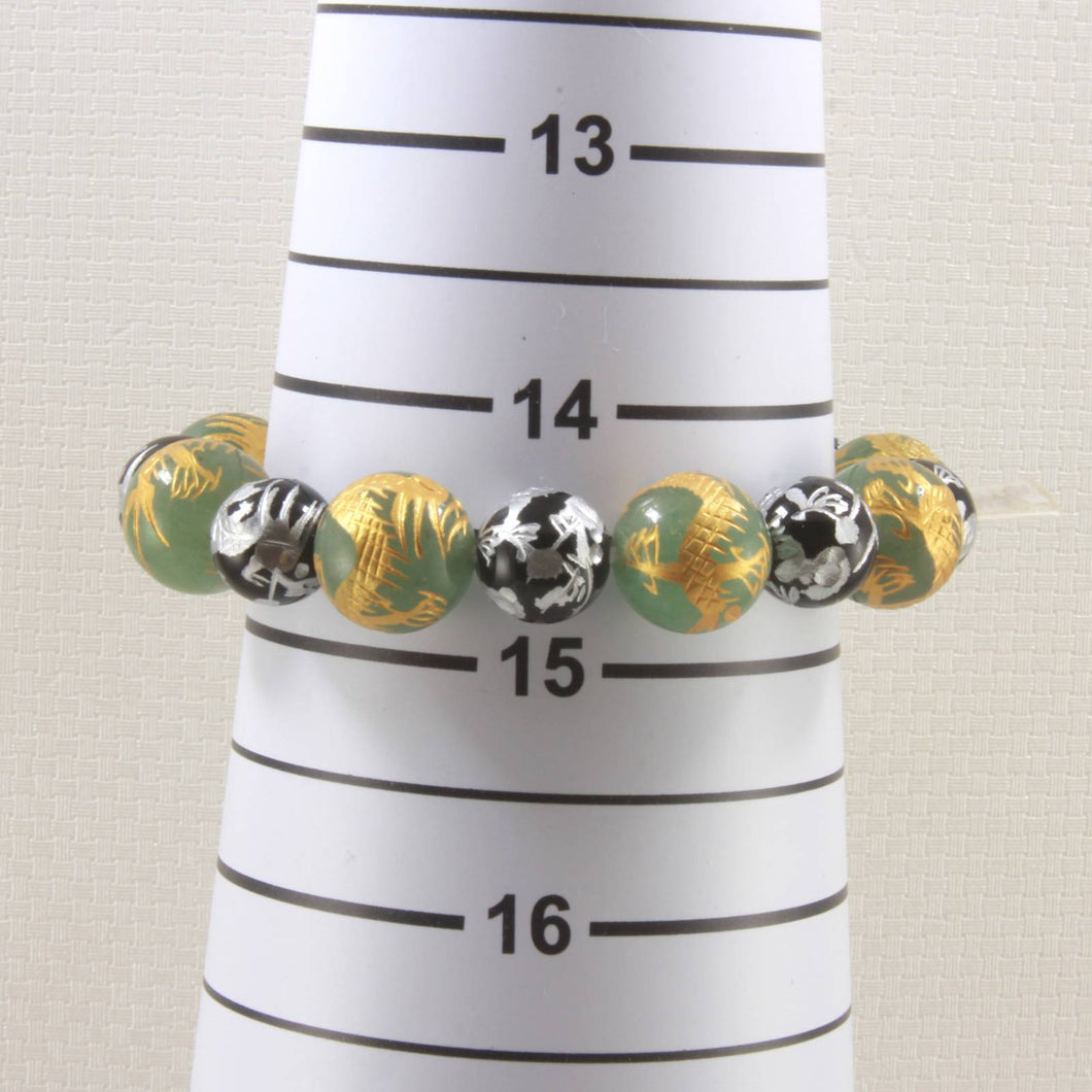 12mm Aventurine & Onyx Engraving Dragon Beads Bracelet