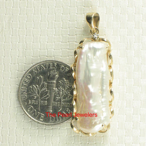 Baroque Biwa Pearl Pendant – 14k Yellow Gold with Diamond Accent