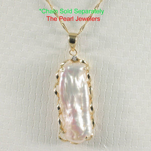 Baroque Biwa Pearl Pendant – 14k Yellow Gold with Diamond Accent