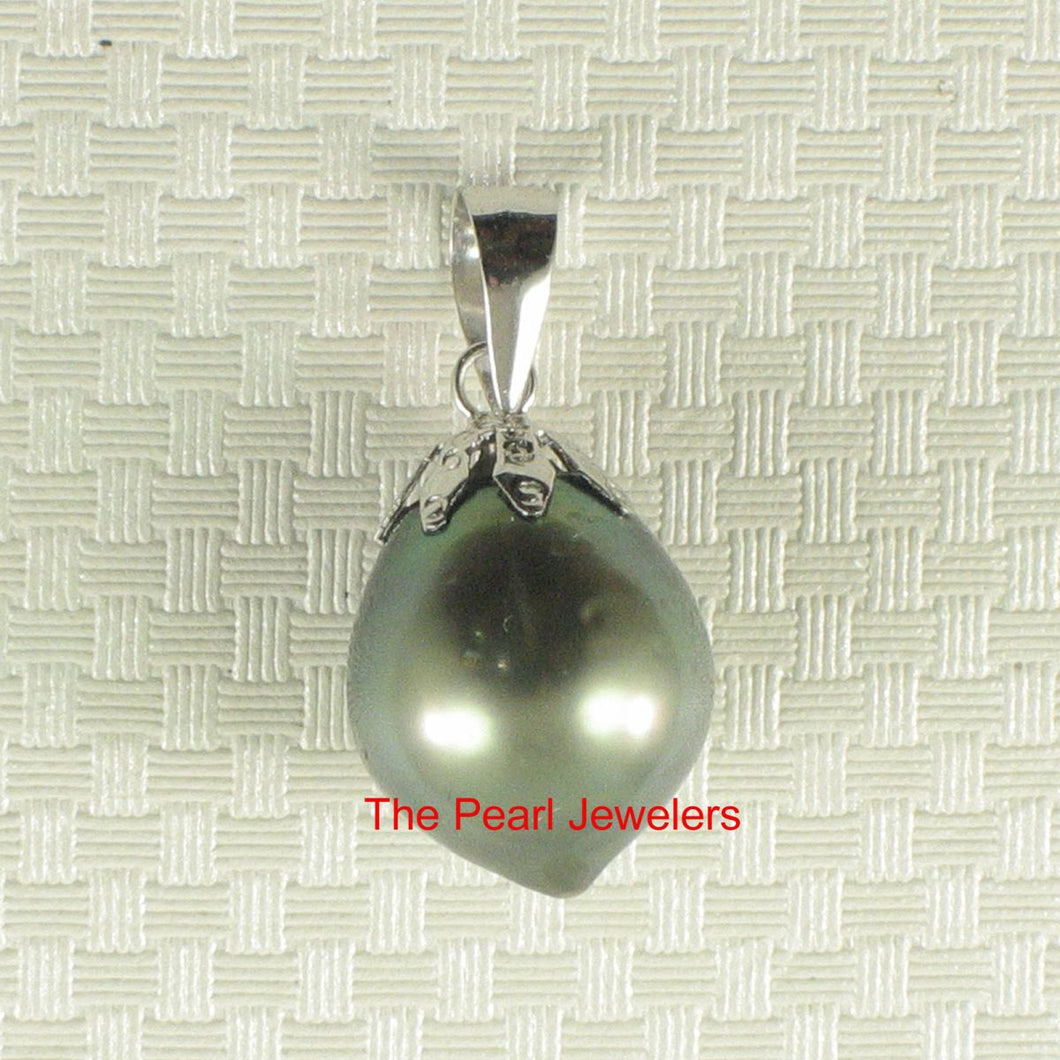 Baroque Black Tahitian Pearl Flower Cap Pendant 14k
