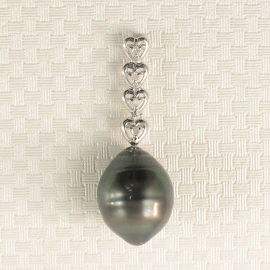 Baroque Black Tahitian Pearl & Diamond Heart-Bale Pendant 14k