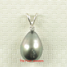 Load image into Gallery viewer, 14k White Gold Single-Diamond Baroque Black Tahitian Pearl Pendant