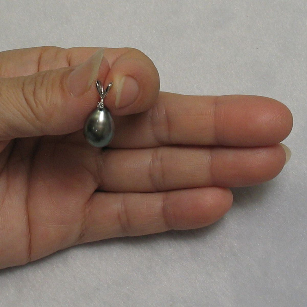 14k White Gold Single-Diamond Baroque Black Tahitian Pearl Pendant