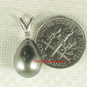 14k White Gold Single-Diamond Baroque Black Tahitian Pearl Pendant