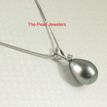 Load image into Gallery viewer, 14k White Gold Single-Diamond Baroque Black Tahitian Pearl Pendant