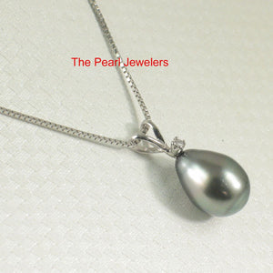 14k White Gold Single-Diamond Baroque Black Tahitian Pearl Pendant