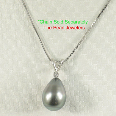 14k White Gold Single-Diamond Baroque Black Tahitian Pearl Pendant