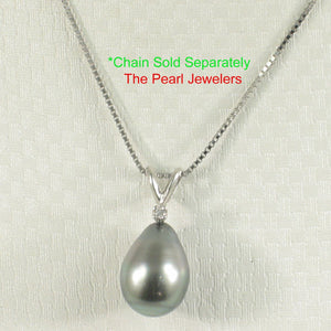 14k White Gold Single-Diamond Baroque Black Tahitian Pearl Pendant
