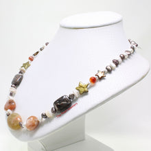 Load image into Gallery viewer, Baroque Pearl &amp; Star Coin Pearl with Agate Necklace – .925 Silver