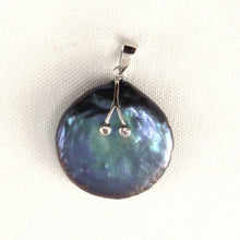 Load image into Gallery viewer, Coin Pearl Pendant – 14k White Gold with Diamond Eyes
