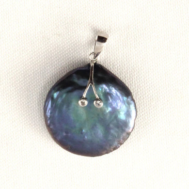 Coin Pearl Pendant – 14k White Gold with Diamond Eyes