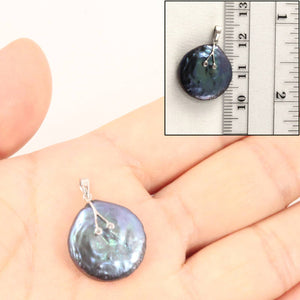 Coin Pearl Pendant – 14k White Gold with Diamond Eyes