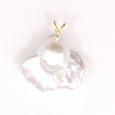 Baroque Pearl Pendant – 14k Yellow Gold with Diamond Bail