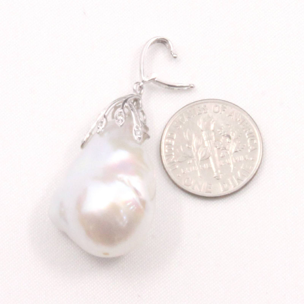 Baroque Pearl Pendant with Diamond “Vines” – 14k White Gold