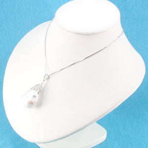 Baroque Pearl Pendant with Diamond “Vines” – 14k White Gold