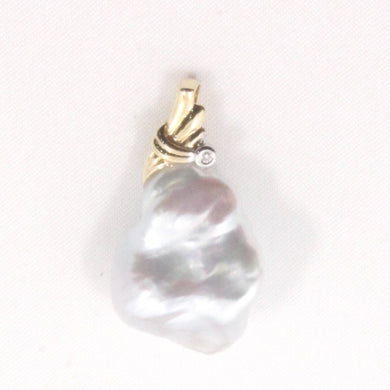 Baroque Pearl Pendant – 14k Yellow Gold Feather Bail + Diamond