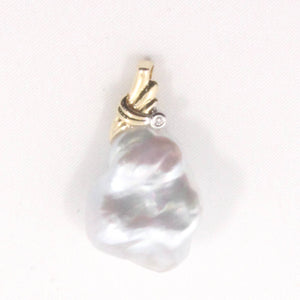 Baroque Pearl Pendant – 14k Yellow Gold Feather Bail + Diamond