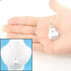 Baroque Pearl Pendant – 14k Yellow Gold Feather Bail + Diamond