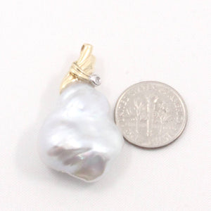 Baroque Pearl Pendant – 14k Yellow Gold Feather Bail + Diamond