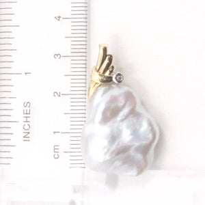 Baroque Pearl Pendant – 14k Yellow Gold Feather Bail + Diamond