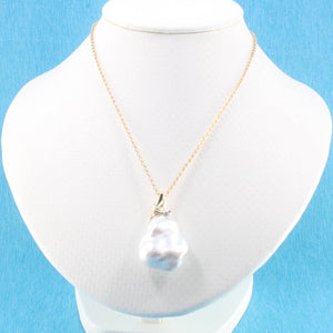 Baroque Pearl Pendant – 14k Yellow Gold Feather Bail + Diamond