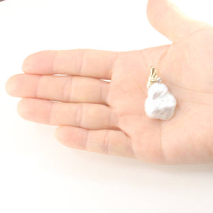 Baroque Pearl Pendant – 14k Yellow Gold Feather Bail + Diamond
