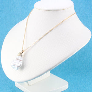 Baroque Pearl Pendant – 14k Yellow Gold Feather Bail + Diamond