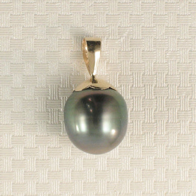 14k Yellow Gold Flower-Bale & 10.3×12 mm Peacock Tahitian Pearl Pendant