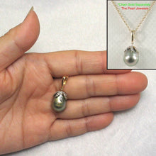 Load image into Gallery viewer, Baroque Black-Green Tahitian Pearl &amp; 14k Yellow Gold Flowery-Cap Pendant