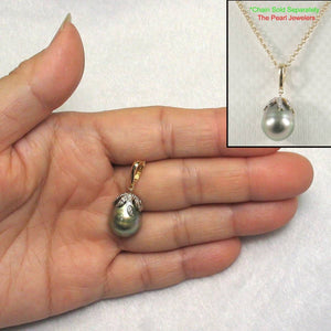 Baroque Black-Green Tahitian Pearl & 14k Yellow Gold Flowery-Cap Pendant
