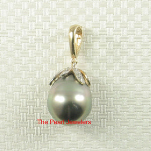 Baroque Black-Green Tahitian Pearl & 14k Yellow Gold Flowery-Cap Pendant