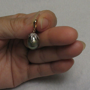 Baroque Black-Green Tahitian Pearl & 14k Yellow Gold Flowery-Cap Pendant