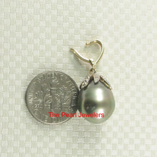 Load image into Gallery viewer, Baroque Black-Green Tahitian Pearl &amp; 14k Yellow Gold Flowery-Cap Pendant