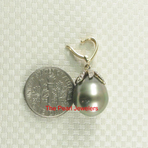 Baroque Black-Green Tahitian Pearl & 14k Yellow Gold Flowery-Cap Pendant