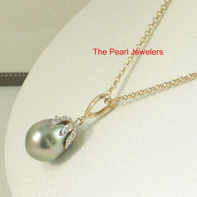 Load image into Gallery viewer, Baroque Black-Green Tahitian Pearl &amp; 14k Yellow Gold Flowery-Cap Pendant