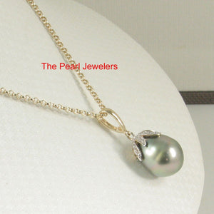 Baroque Black-Green Tahitian Pearl & 14k Yellow Gold Flowery-Cap Pendant