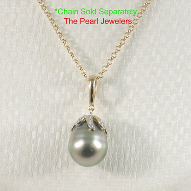 Baroque Black-Green Tahitian Pearl & 14k Yellow Gold Flowery-Cap Pendant