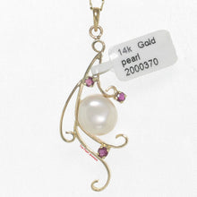 Load image into Gallery viewer, White Baroque Pearl Pendant – 14k Yellow Gold + 3 Rubies