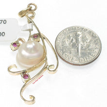 Load image into Gallery viewer, White Baroque Pearl Pendant – 14k Yellow Gold + 3 Rubies