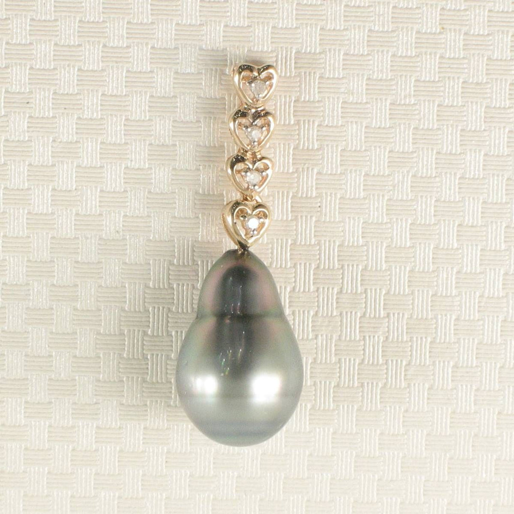 Baroque Tahitian Pearl & Diamond Heart-Bale Pendant 14k