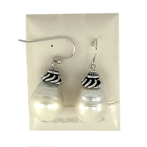 Sterling Silver White Baroque Pearl Hook Earrings (Large Size)